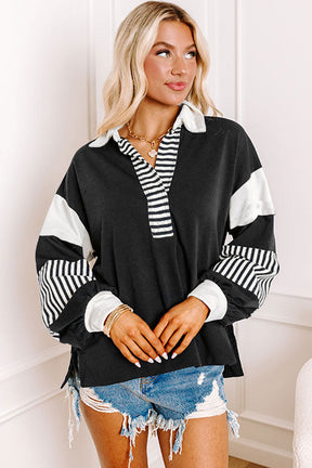 Set On Success Black Striped Sweatshirt Top