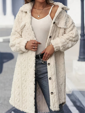 Fuzzy Glow Cream Button Up Coat - O5732CR