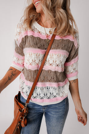 Always Stay Happy Brown Stripe Sweater Top