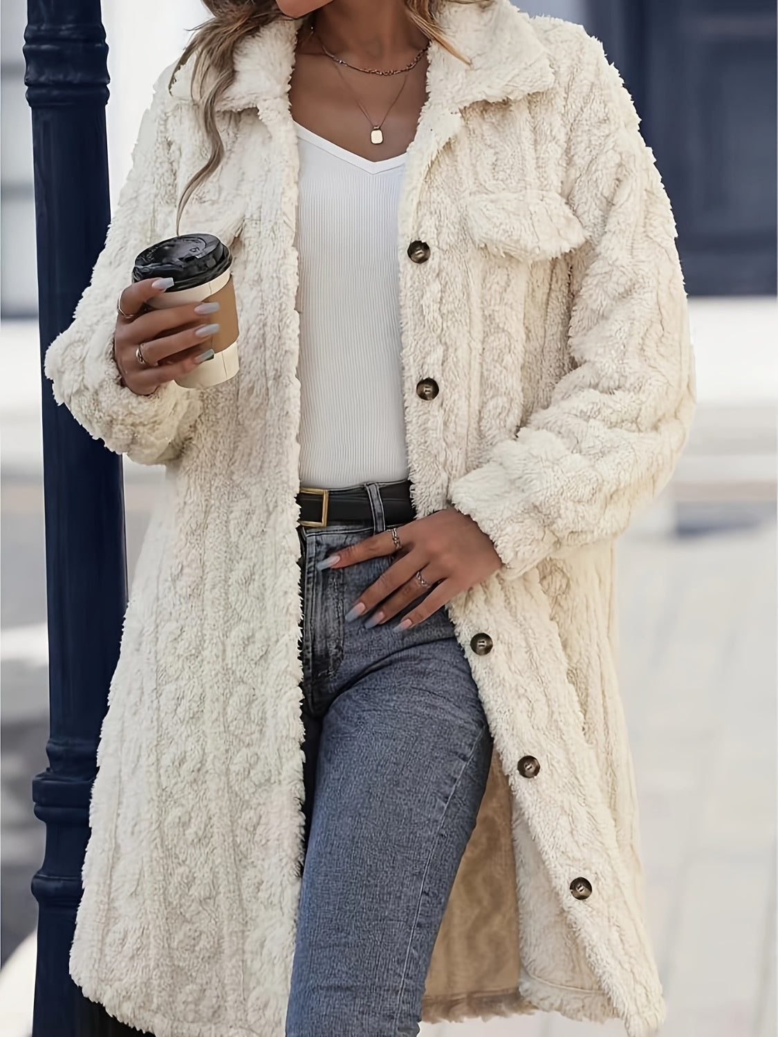 Fuzzy Glow Button Up Coat