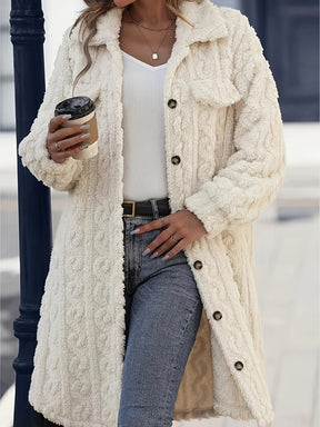 Fuzzy Glow Cream Button Up Coat - O5732CR