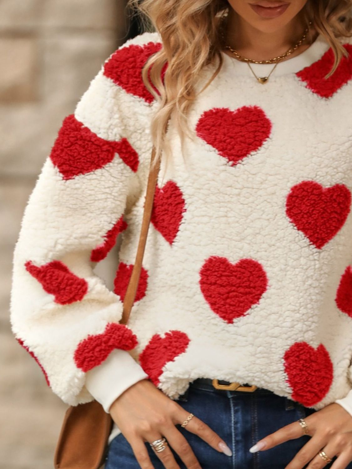 Choosing Me Always Fuzzy Heart Printed Sweater Top(3 Colors)