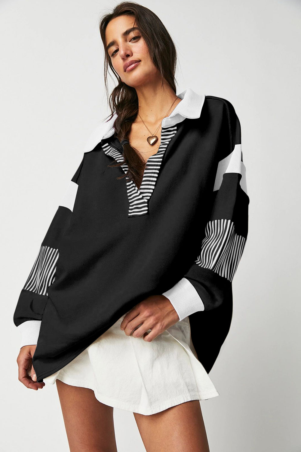 Set On Success Black Striped Sweatshirt Top