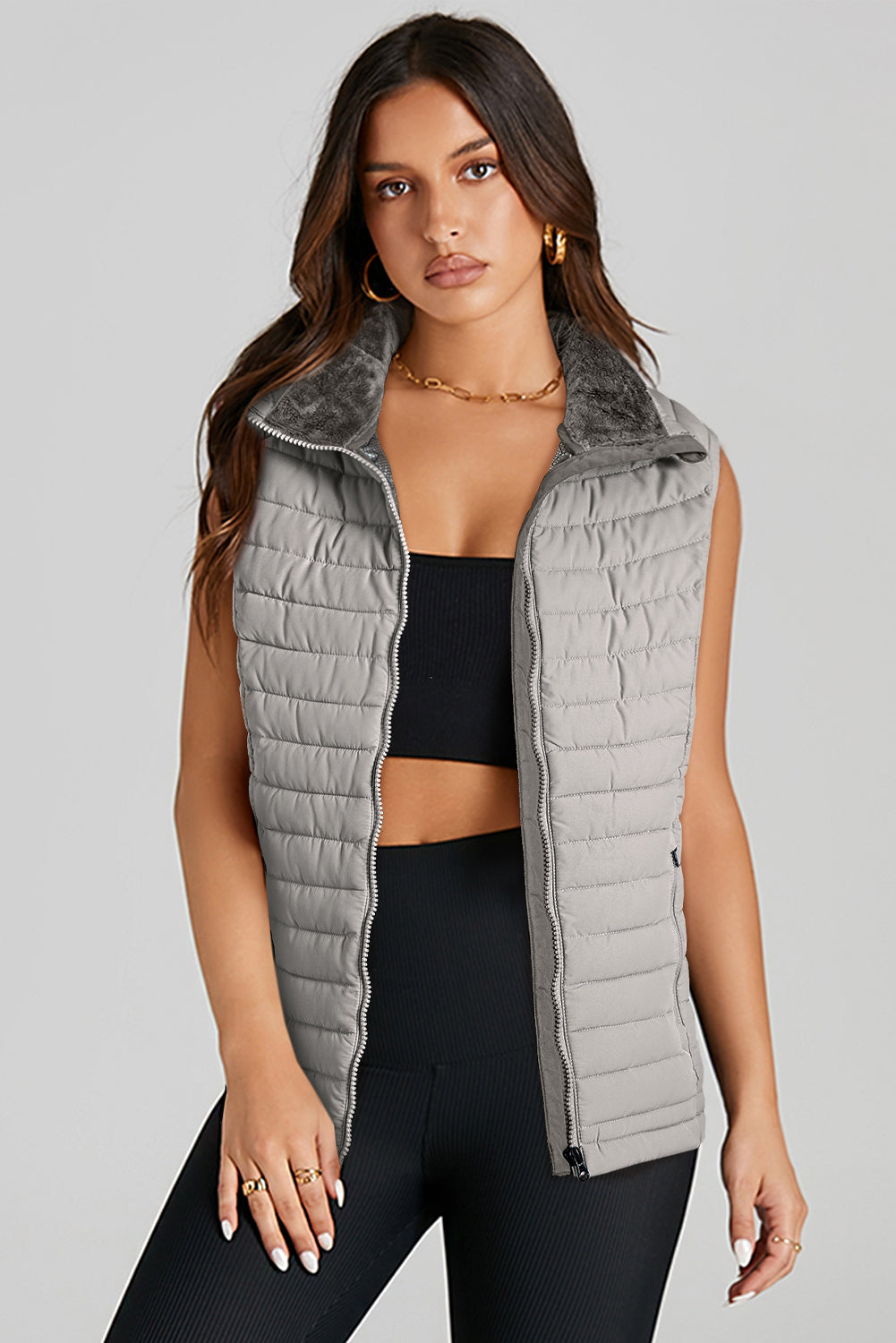 It's the Vest of All Silvery Zipped Puffer Vest