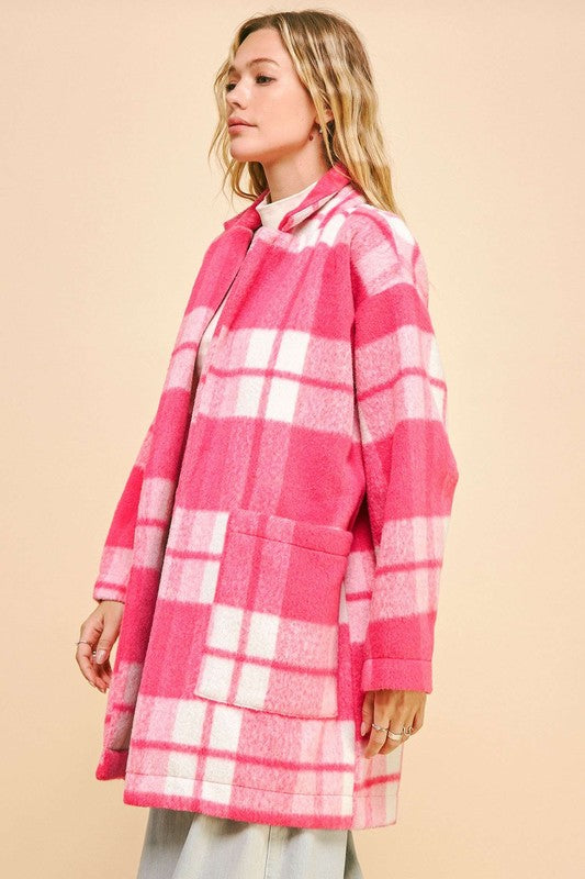 Plaid And Chill Open Front Drop Shoulder Coat