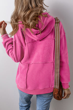 Let's Talk About Me Pitaya Pink Mineral Wash Terry Patchwork Drawstring Hooded Top