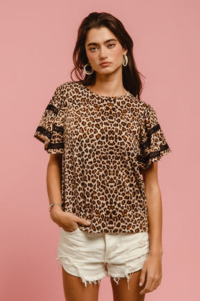 Where the Wild things Are- Crochet Trim Round Neck Short Sleeve Top