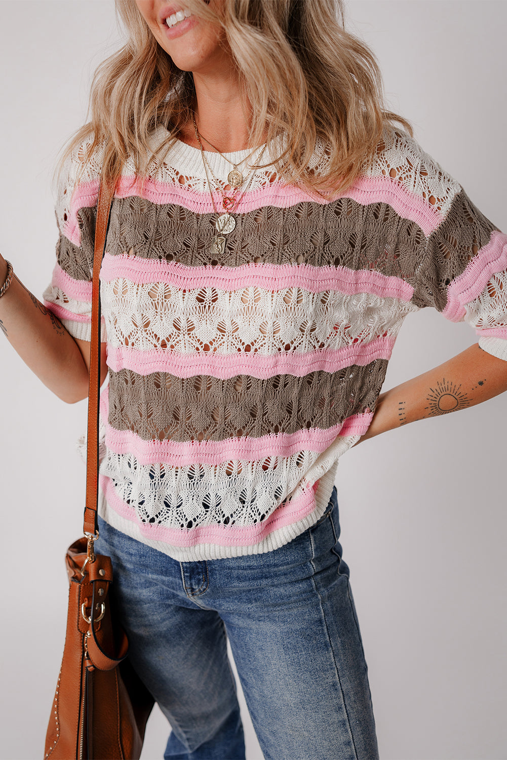 Always Stay Happy Brown Stripe Sweater Top