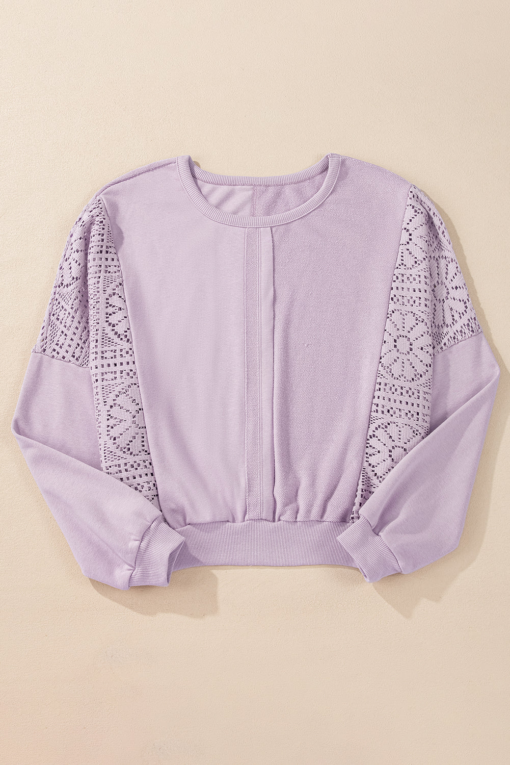 Feeling Good About Myself Orchid Knit Crochet Seam Ribbed Trim Sweatshirt Top