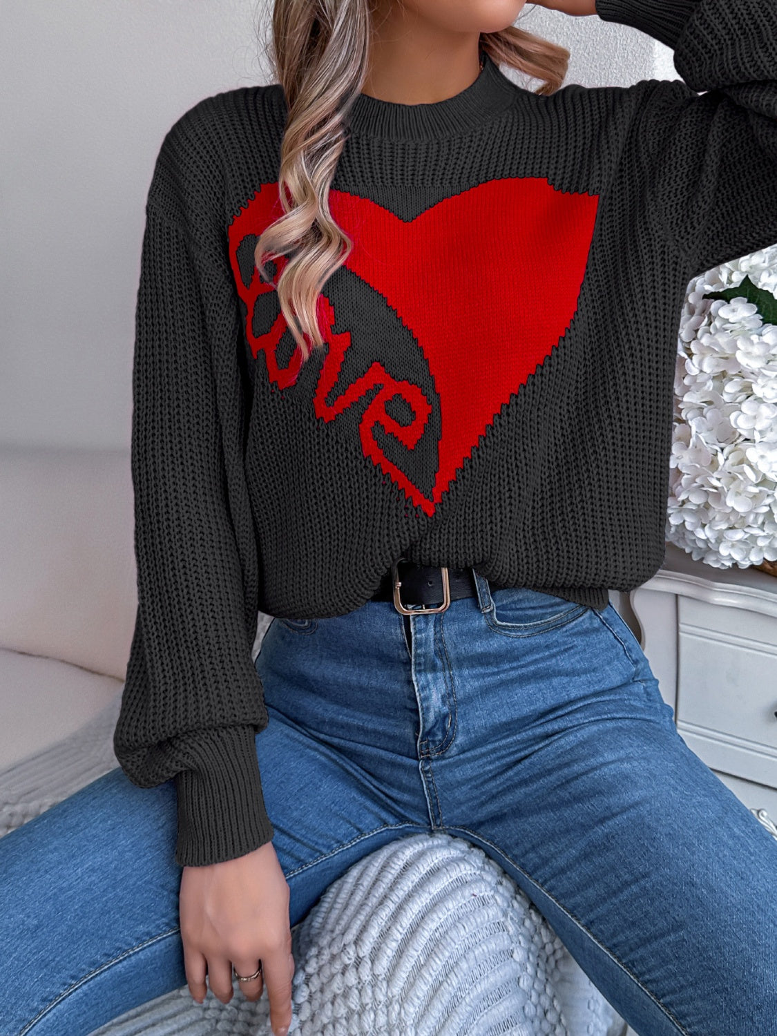 I Love You More Heart Printed Sweater Top (3 Colors)