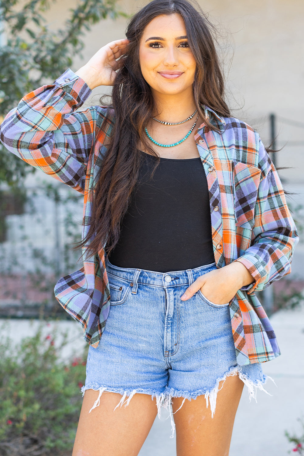 The Seasons Are Changing Orange Plaid Print Loose Vintage Top