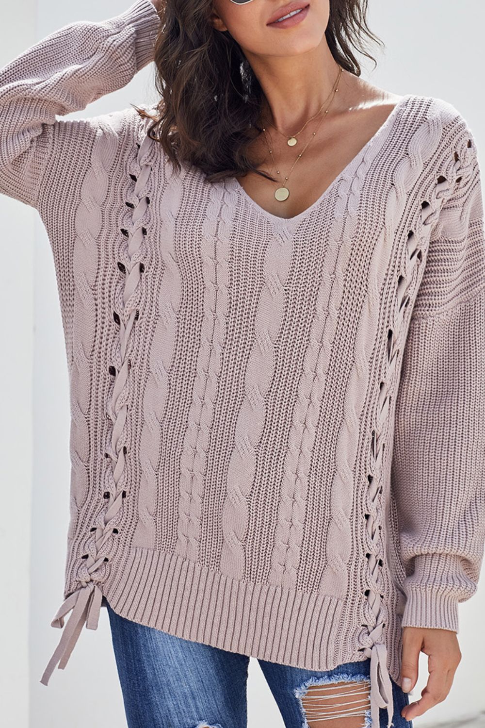 You Won't Forget Me Lace Up Sweater Top