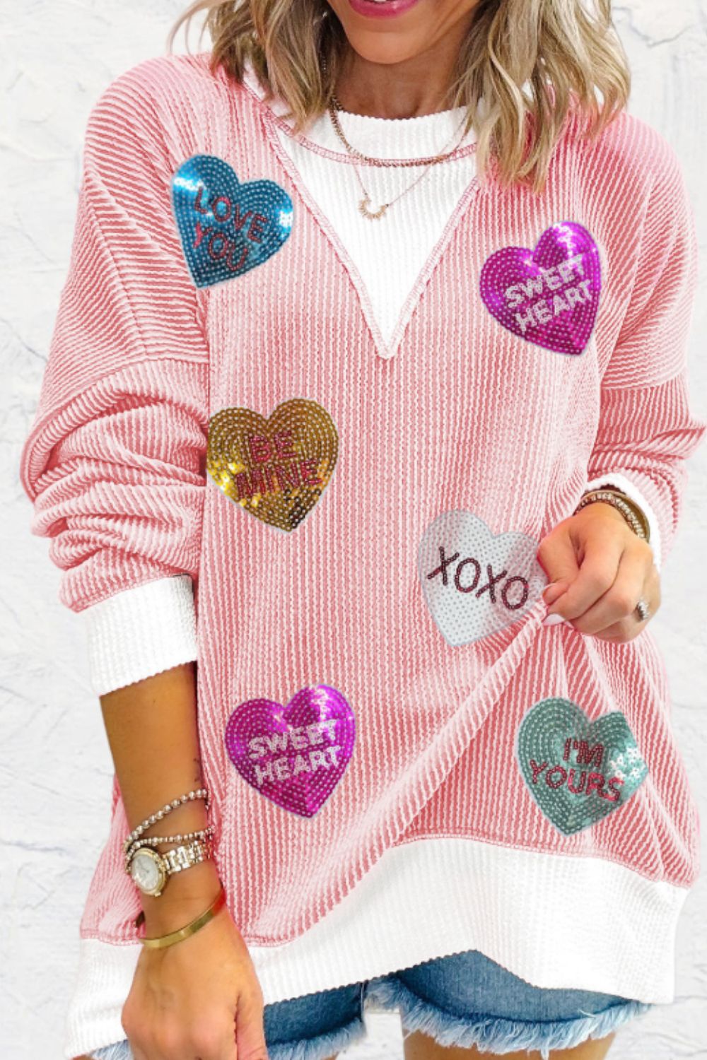 Heart And Soul Sequin Heart Long Sleeve Sweatshirt