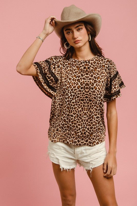 Where the Wild things Are- Crochet Trim Round Neck Short Sleeve Top