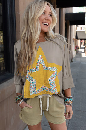 Waiting On A Shooting Star Medium Grey Floral/Star Top