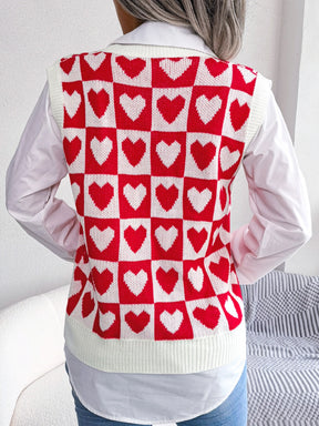 She's A Heartbreaker Heart Printed V-Neck Sweater Top(3 Colors)