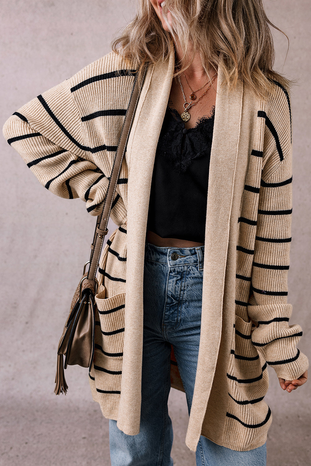 Always One Step Ahead Black Stripe Open Cardigan