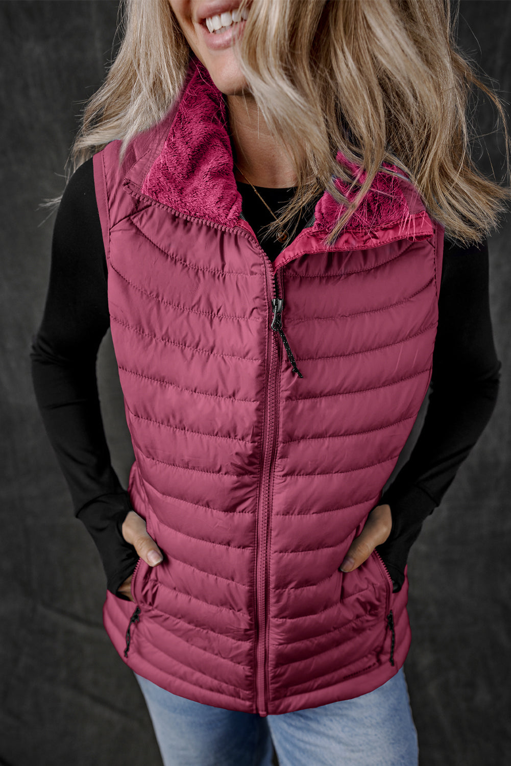 It's the Vest of All Burgundy Zipped Puffer Vest