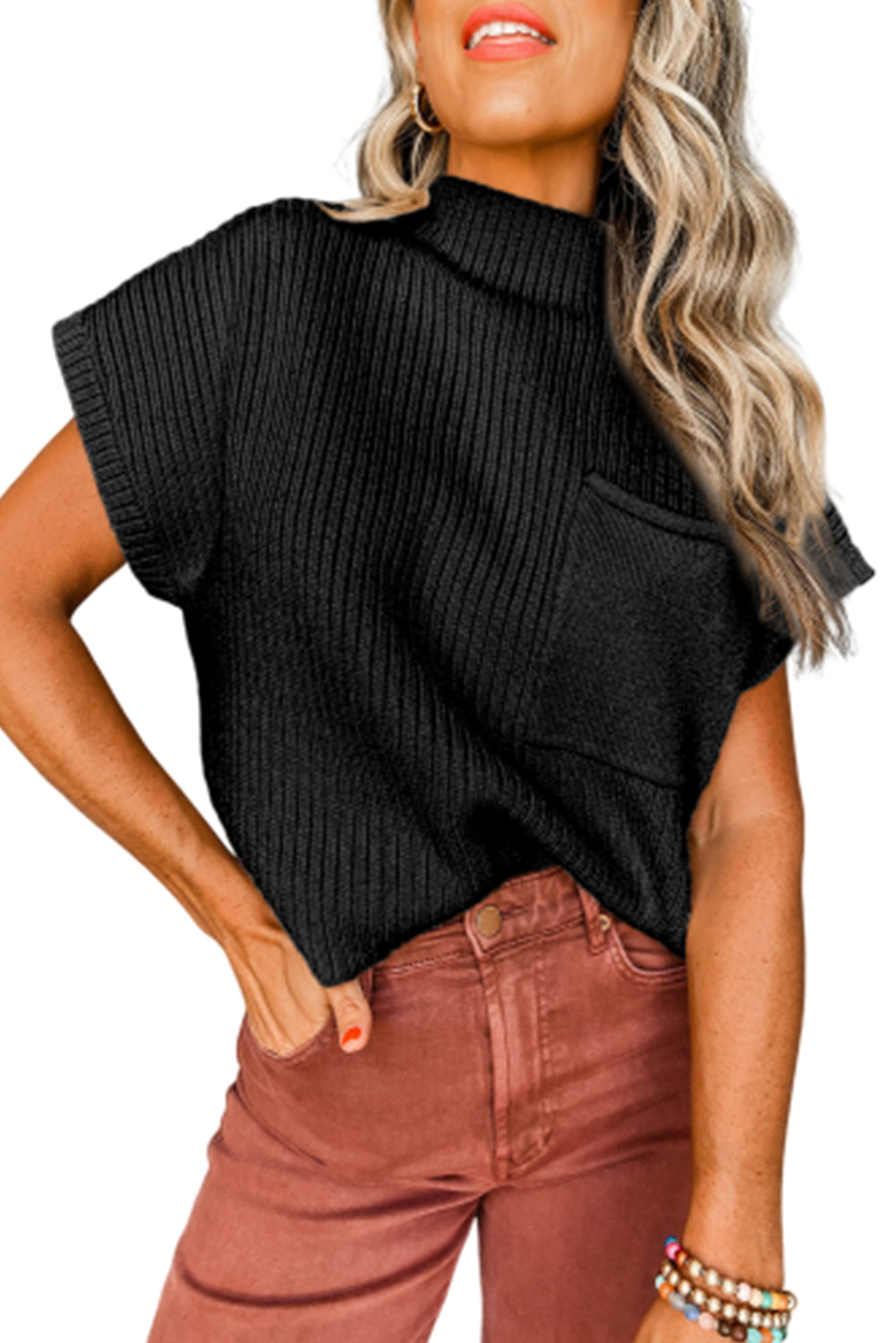 Embrace The Moment Black Sleeveless Sweater Top