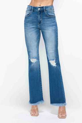 Mia Bytos Raw Hem Distressed High Rise Bootcut Jeans