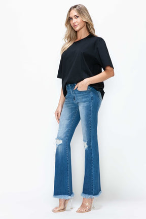 Mia Bytos Raw Hem Distressed High Rise Bootcut Jeans