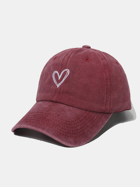 Embroidered Heart Washed Cotton Baseball Cap (6 Colors)