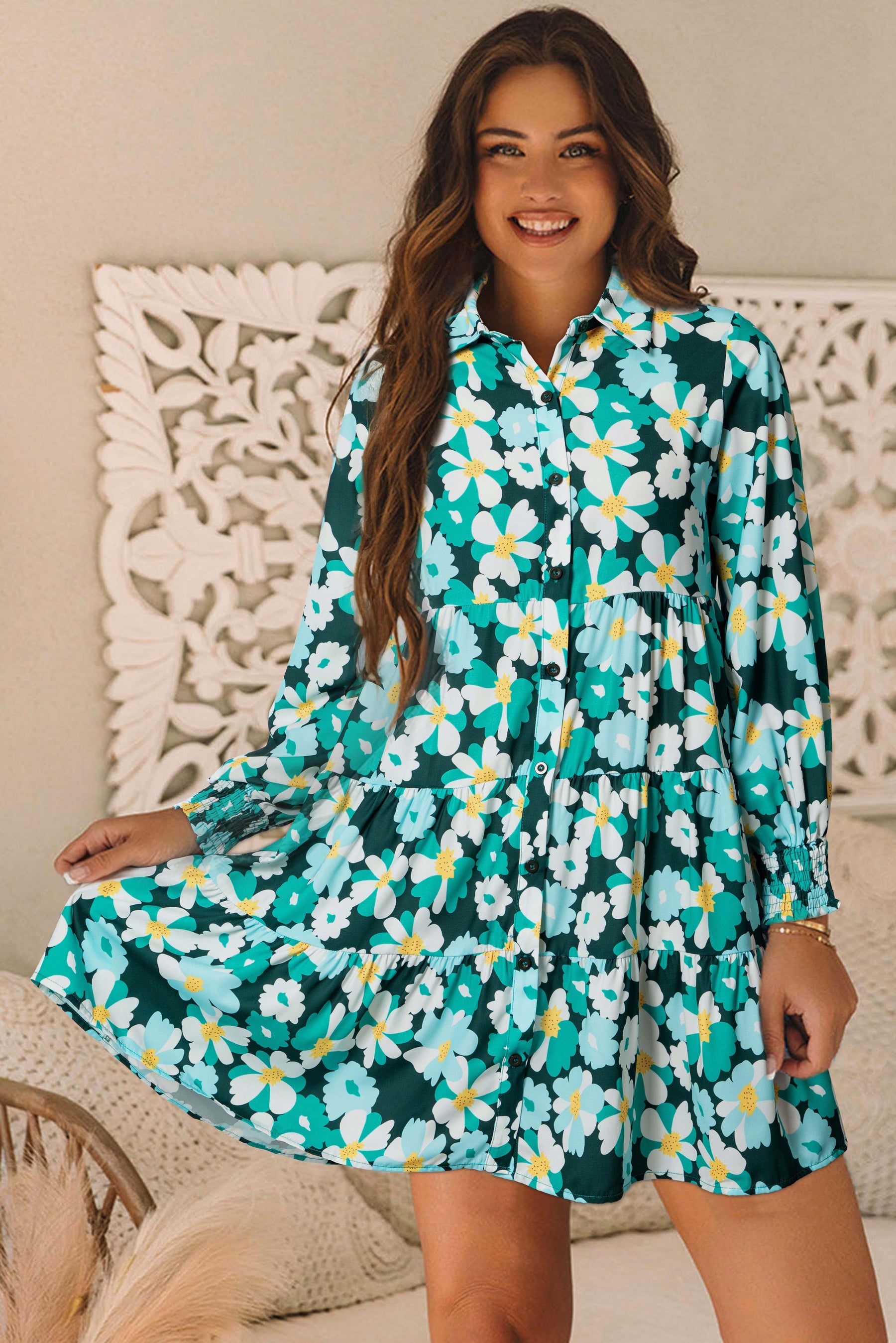 Twirling In The Moonlight Green Floral Dress