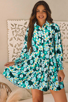 Twirling In The Moonlight Green Floral Dress