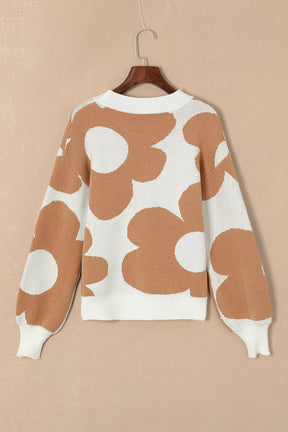 Timeless Chic Khaki Flower Pattern Sweater