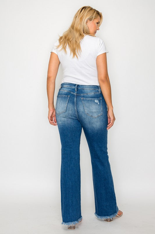 Mia Bytos Raw Hem Distressed High Rise Bootcut Jeans