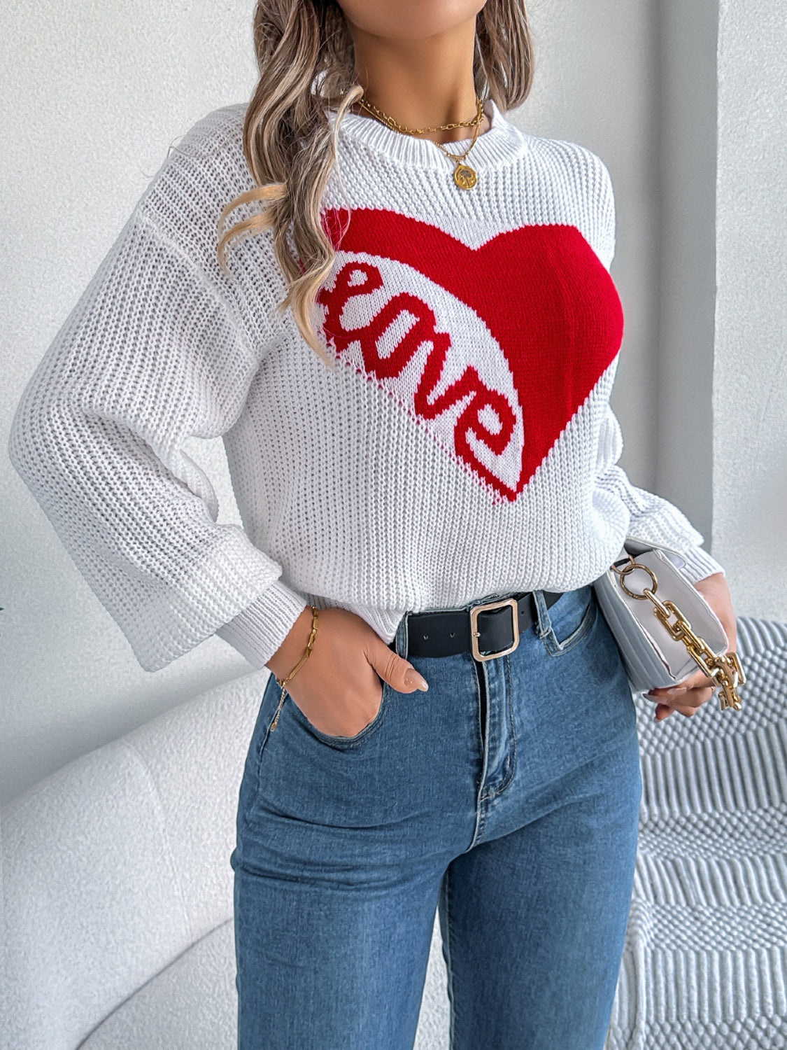 I Love You More Heart Printed Sweater Top (3 Colors)