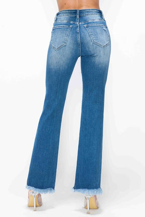 Mia Bytos Raw Hem Distressed High Rise Bootcut Jeans