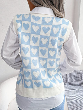 She's A Heartbreaker Heart Printed V-Neck Sweater Top(3 Colors)