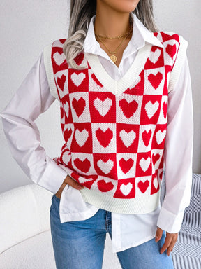 She's A Heartbreaker Heart Printed V-Neck Sweater Top(3 Colors)