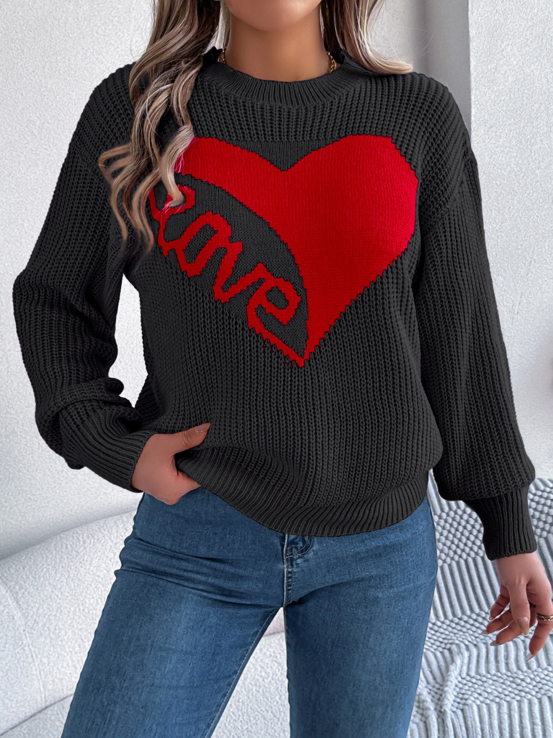 I Love You More Heart Printed Sweater Top (3 Colors)