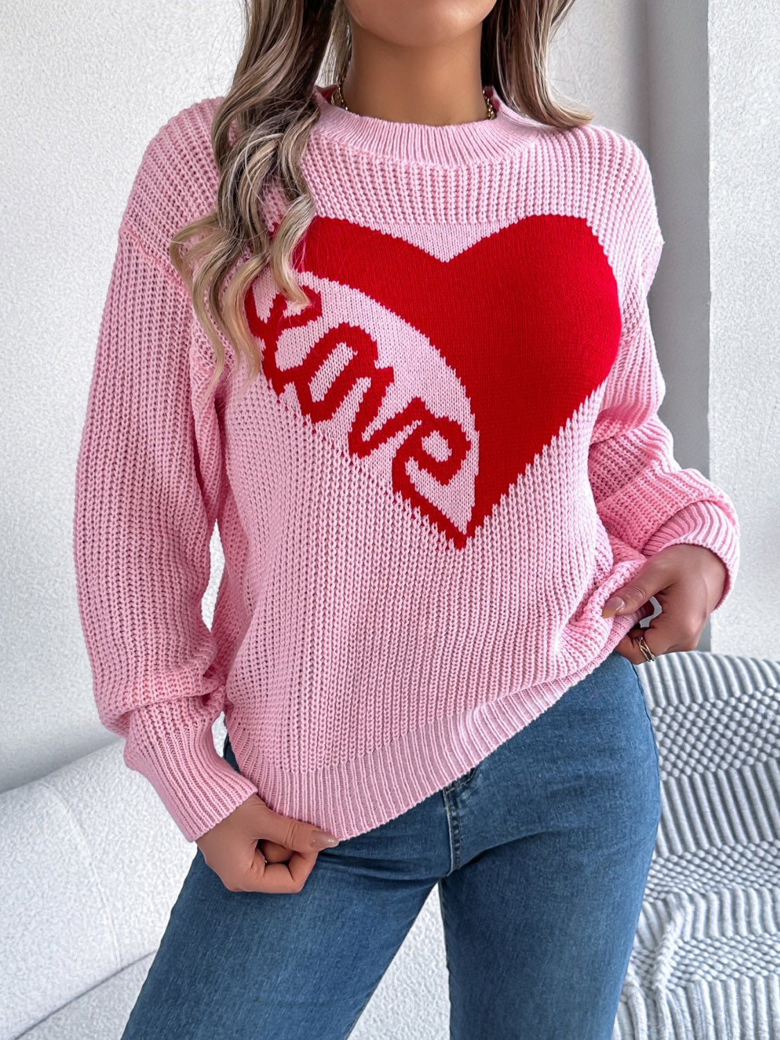 I Love You More Heart Printed Sweater Top (3 Colors)