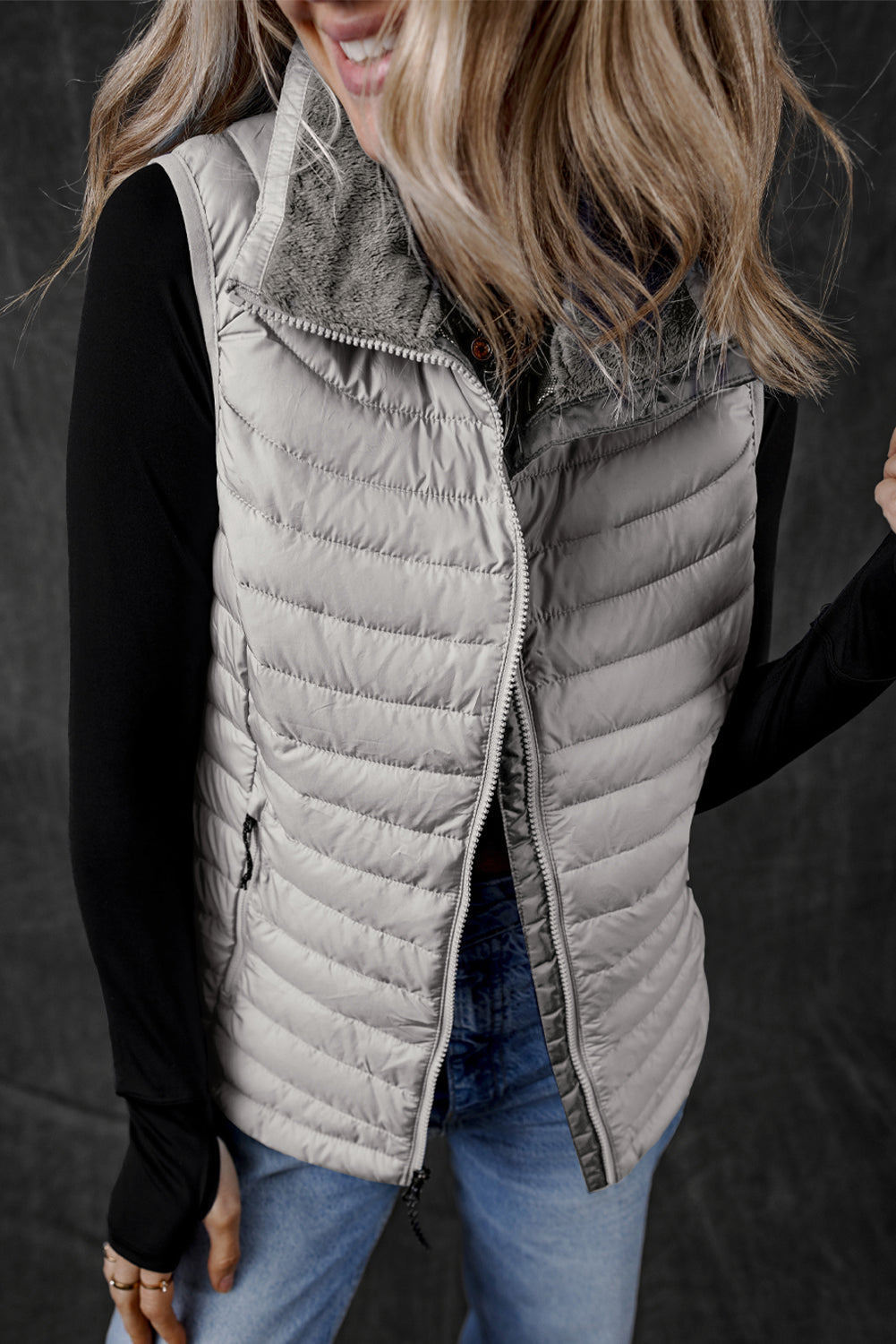 It's the Vest of All Silvery Zipped Puffer Vest