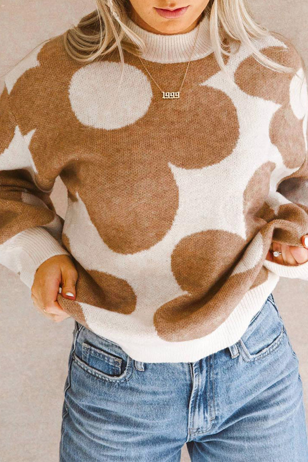 Timeless Chic Khaki Flower Pattern Sweater