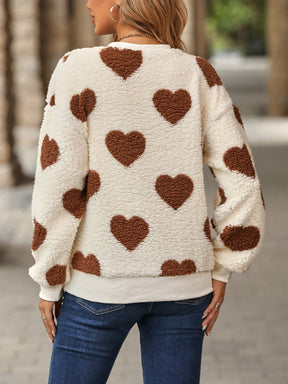 Choosing Me Always Fuzzy Heart Printed Sweater Top(3 Colors)