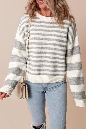 Cozy Moments Gray Striped  Sweater Top