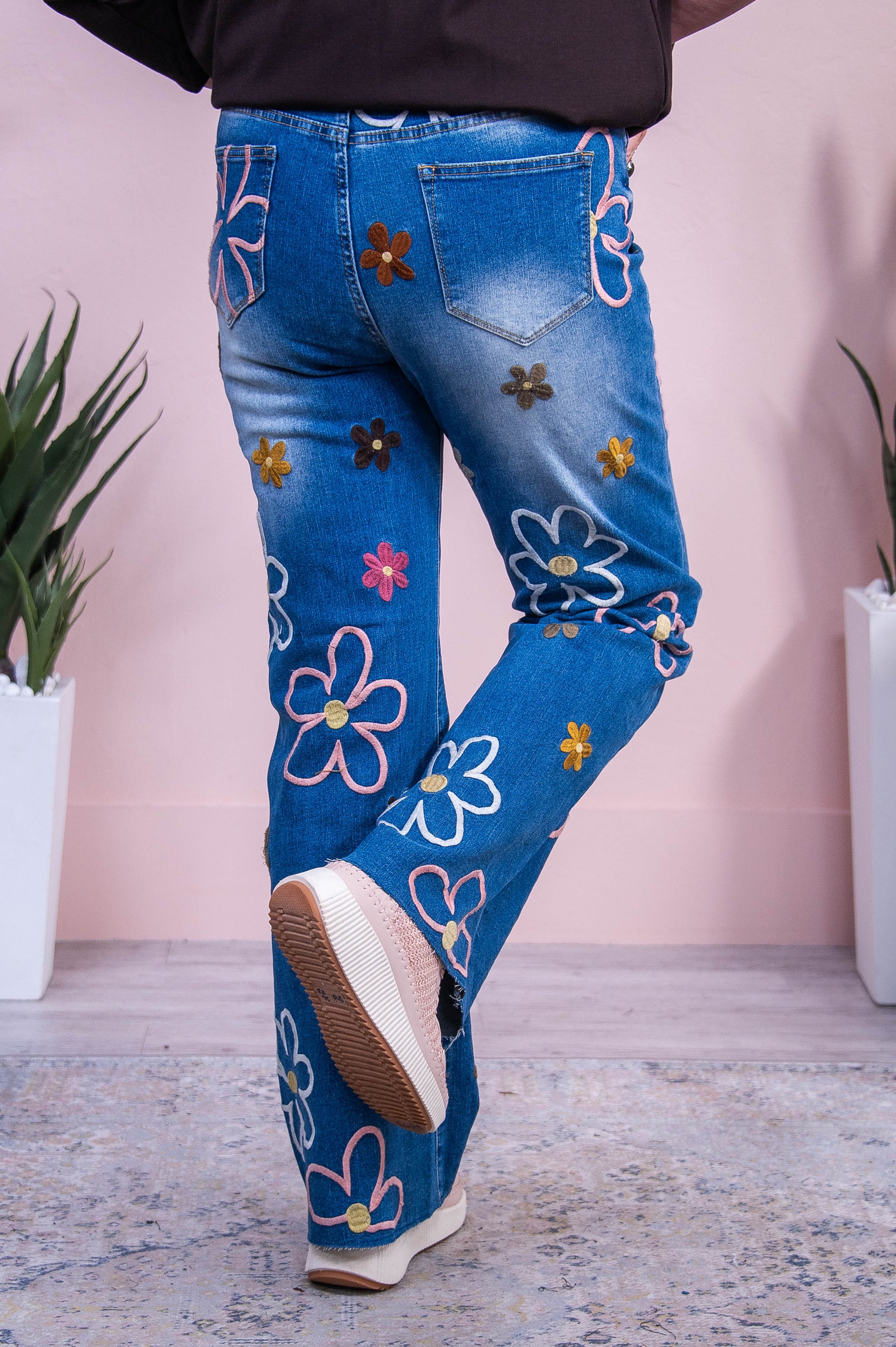 Buy Myself Flowers Denim Multi Color Floral Embroidered Jeans K1223DN