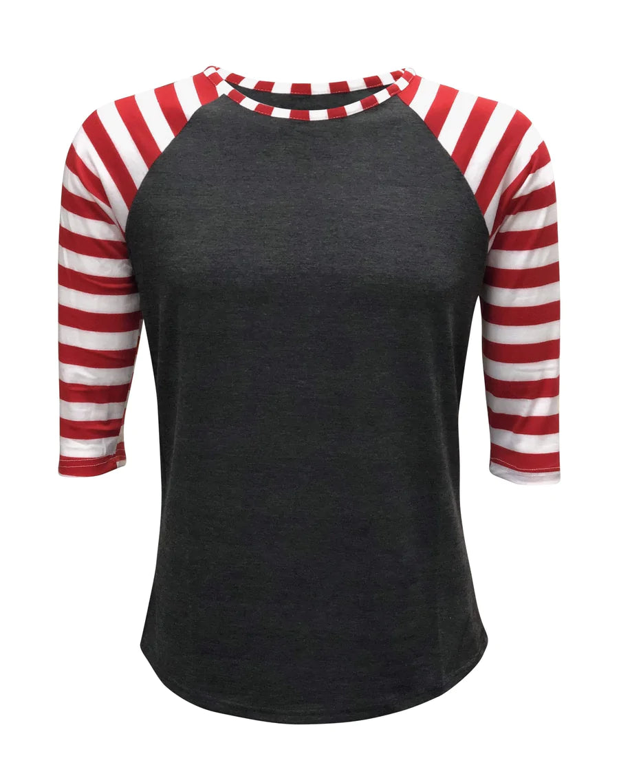 Charcoal Gray/Red Candy Cane Striped Top -T10630CG