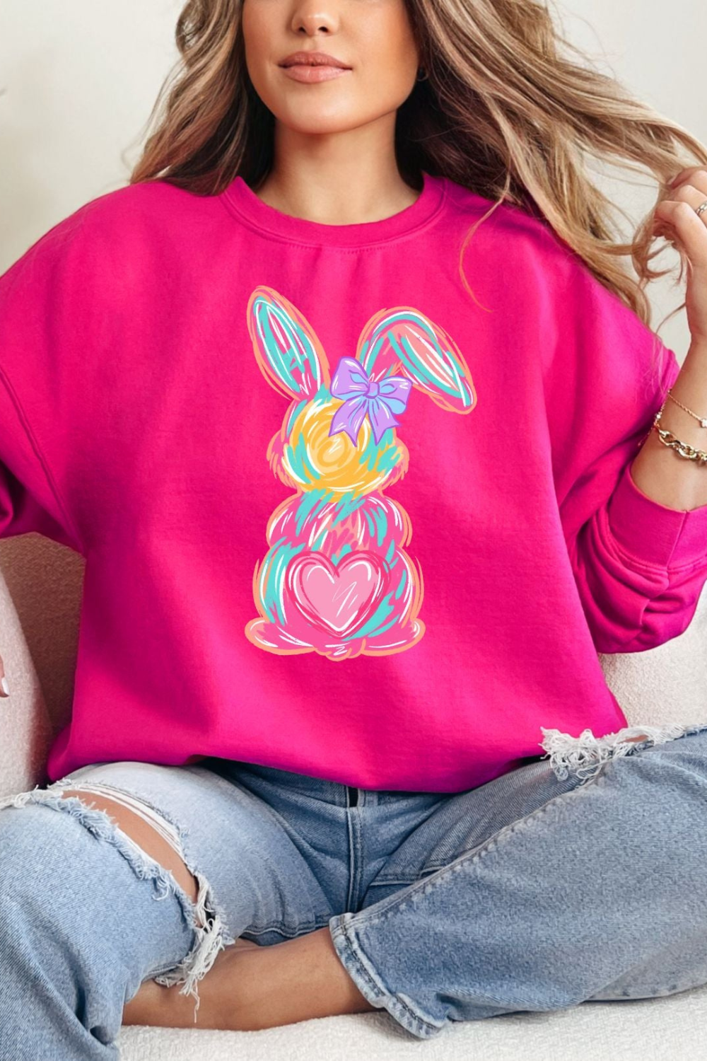 Watercolor Bunny Graphic Sweatshirt