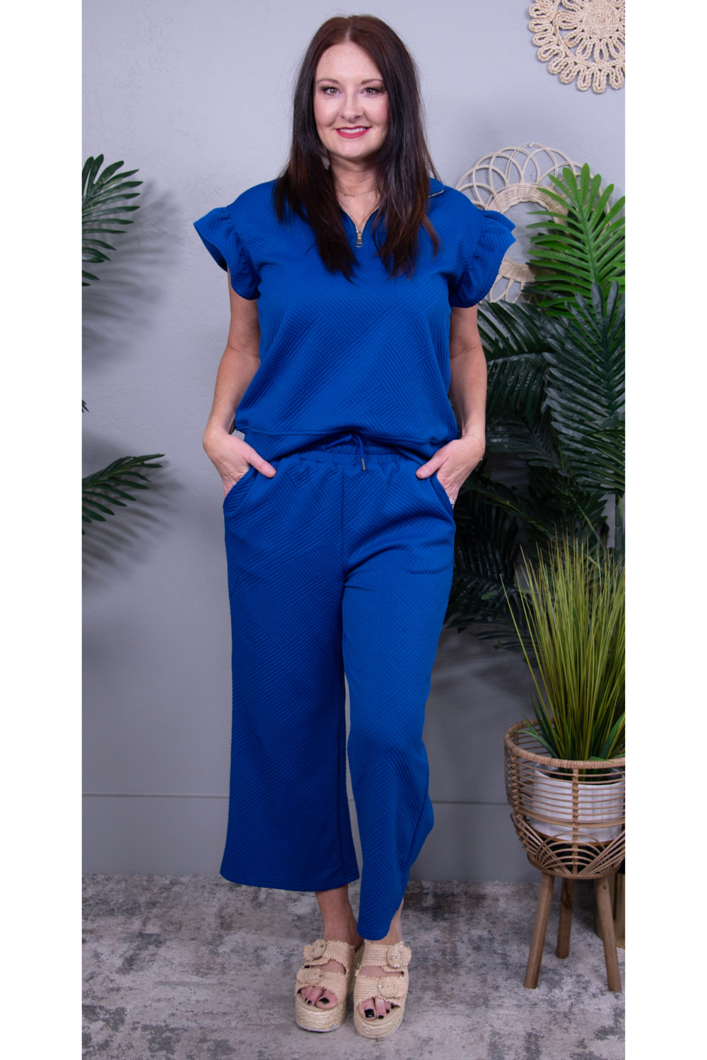 Set For Life Texture Top and Drawstring Wide Leg Pant Set (11 Colors)