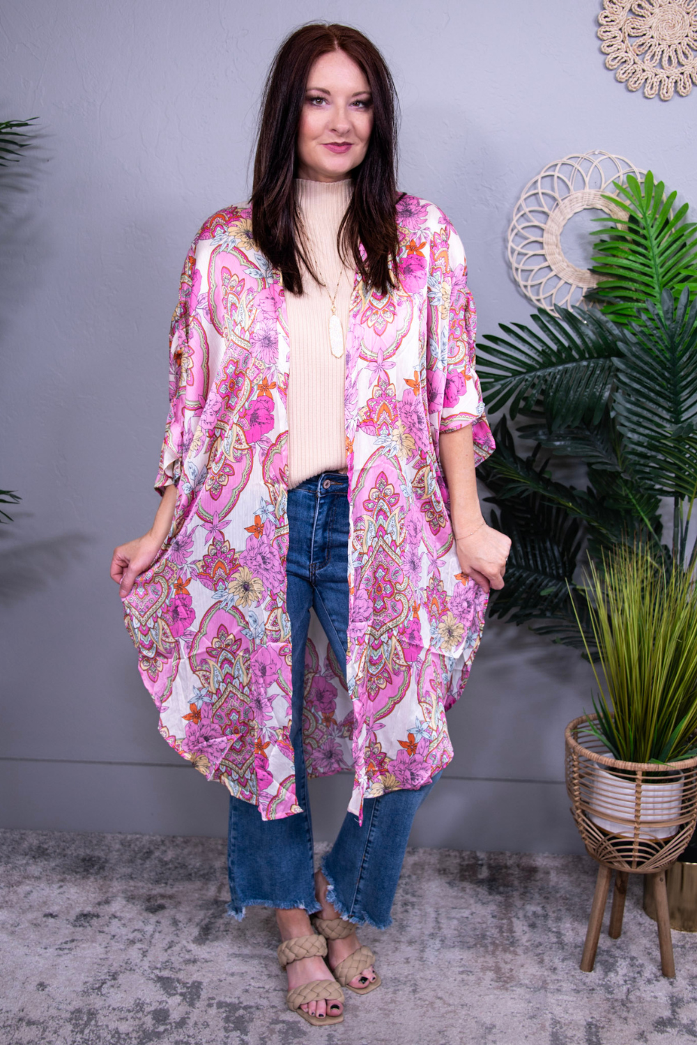 Frilly With Flair Pink Kimono with Ruffle Sleeve