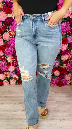 Reese Medium Denim Distressed/Frayed Jeans - K1175MDN