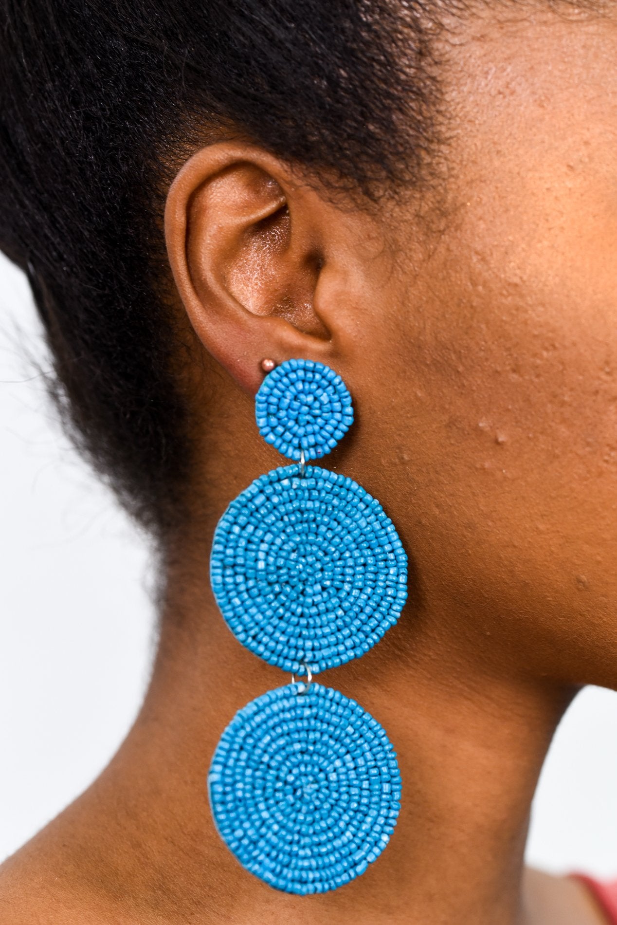 Blue 3-Tier Seed Bead Earrings - EAR2477BL