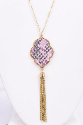 Pink/Multi Color/Gold Tassel Pendant Necklace - NEK3055PK