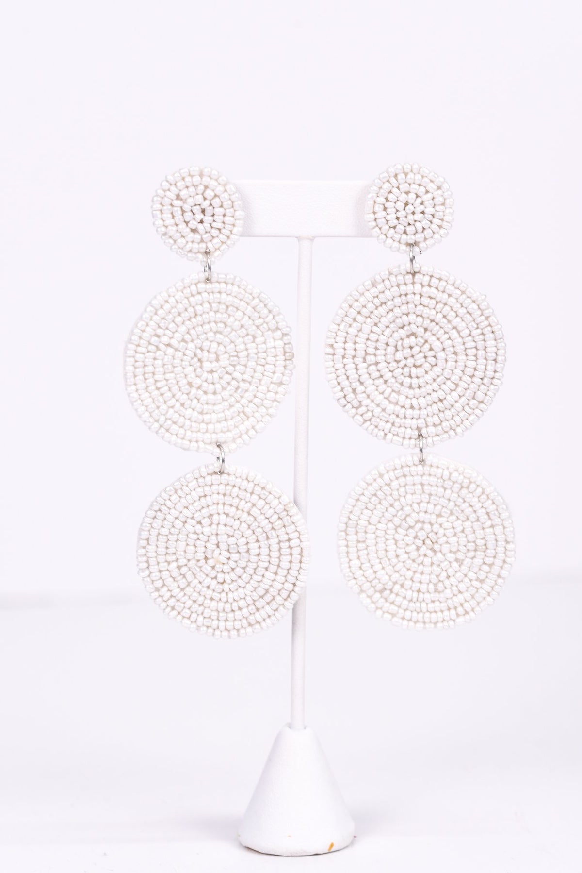 White 3-Tier Seed Bead Earrings - EAR2795WH