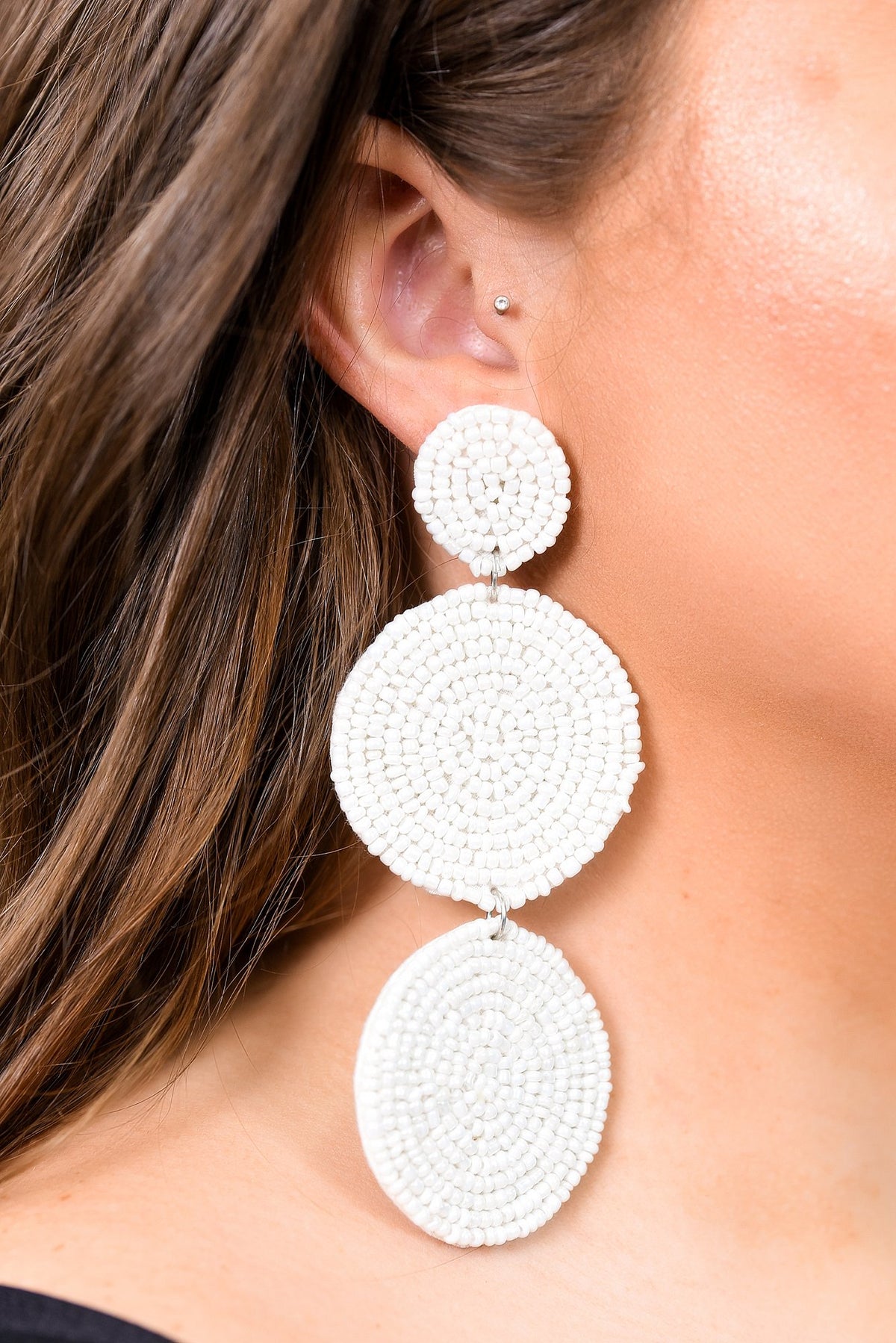 White 3-Tier Seed Bead Earrings - EAR2795WH